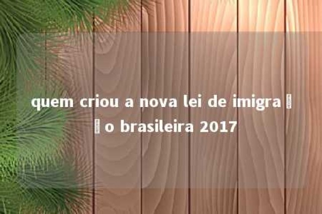 quem criou a nova lei de imigração brasileira 2017 