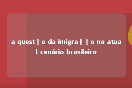 a questão da imigração no atual cenário brasileiro