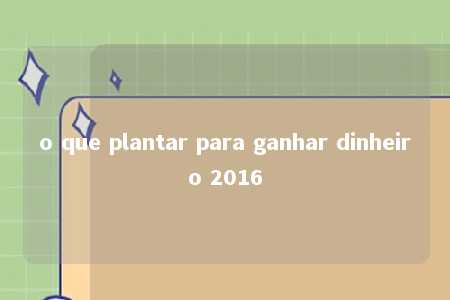 o que plantar para ganhar dinheiro 2016